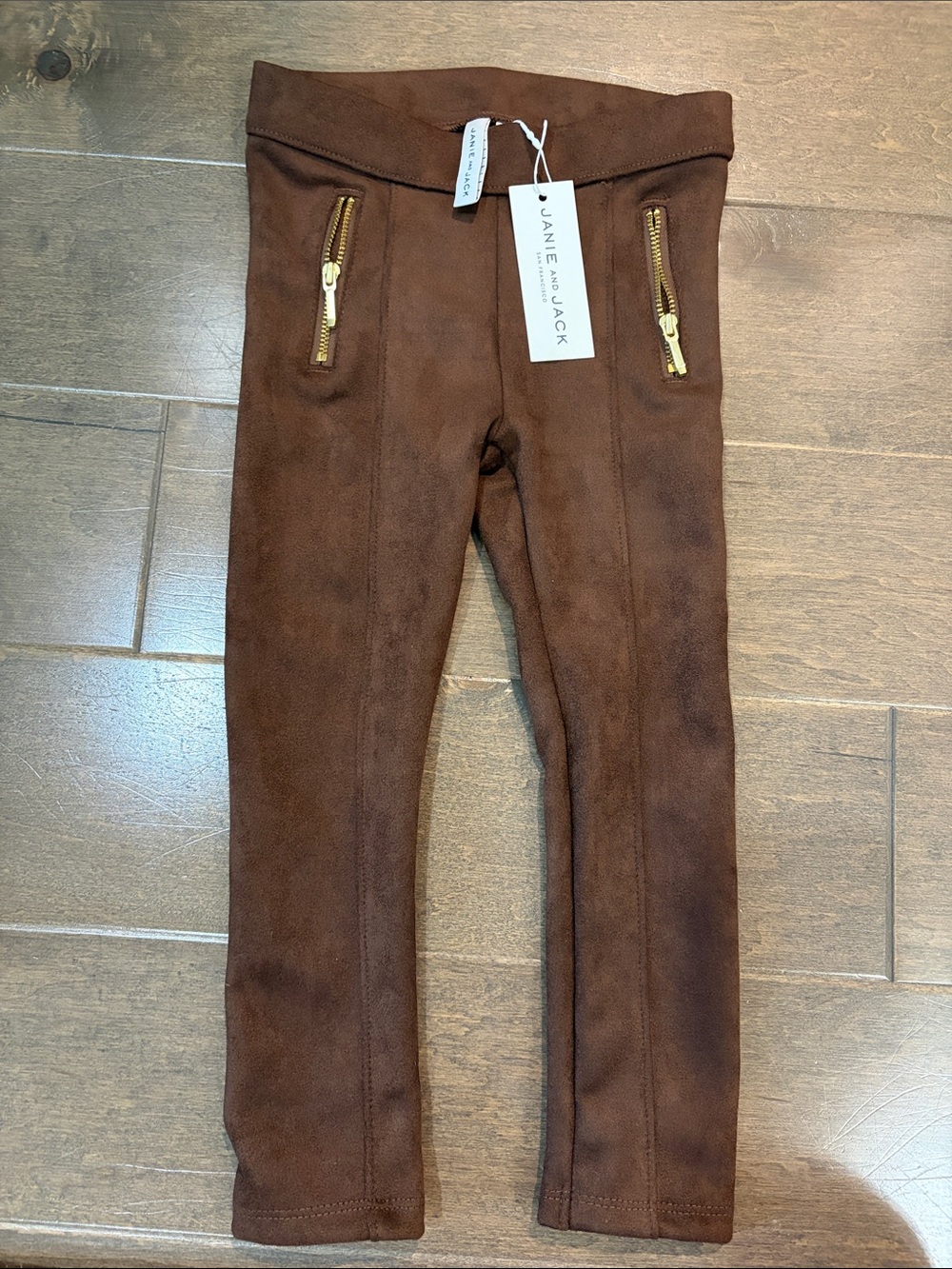 Janie and Jack Brown Faux-Suede Leggings with Gold Zippers